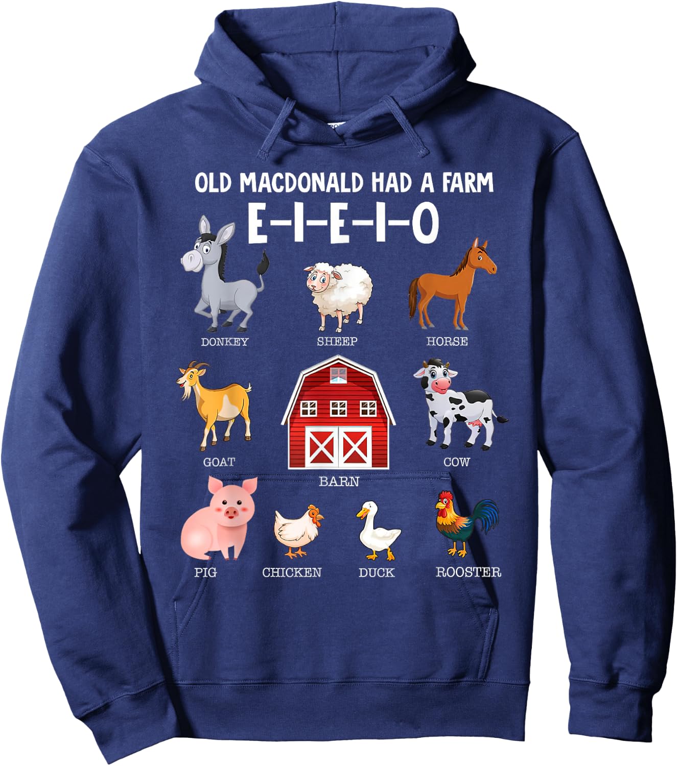 Toddler Kids Farm Animals Old MacDonald Had a Farm E-I-E-I-O Hoodie - Hoodie | Navy