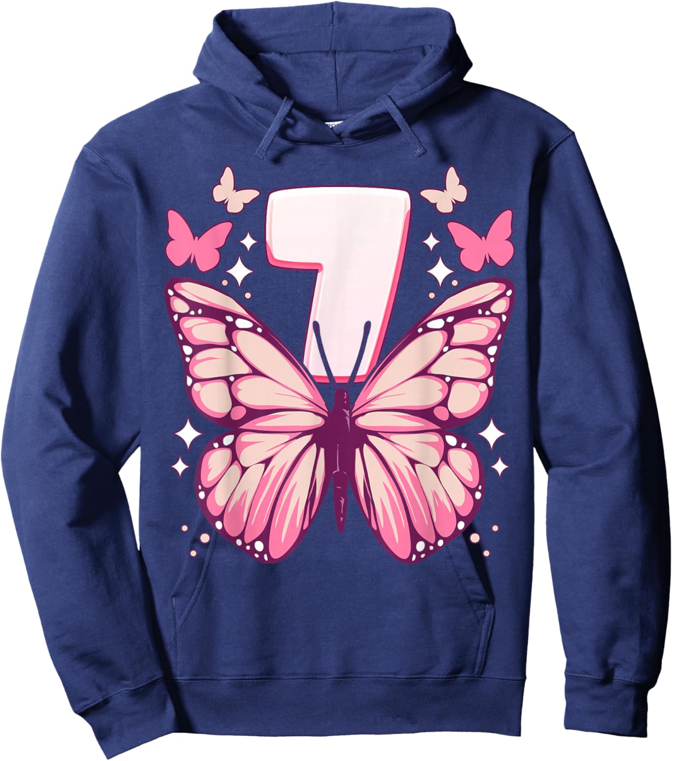 Birthday Girl 7 Years, Butterflies and Number 7 Hoodie - Hoodie | Navy