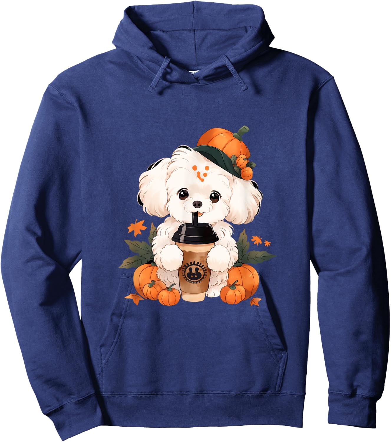 Bichon Frise Pumpkin Spice Latte Autumn Thanksgiving Halloween Hoodie - Hoodie | Navy