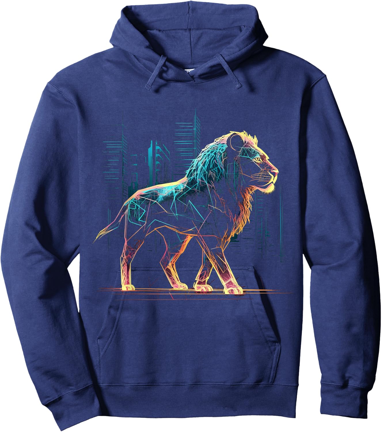 Lion Fantasy Art - Animal Architecture Motif Zoo Lion Hoodie - Hoodie | Navy