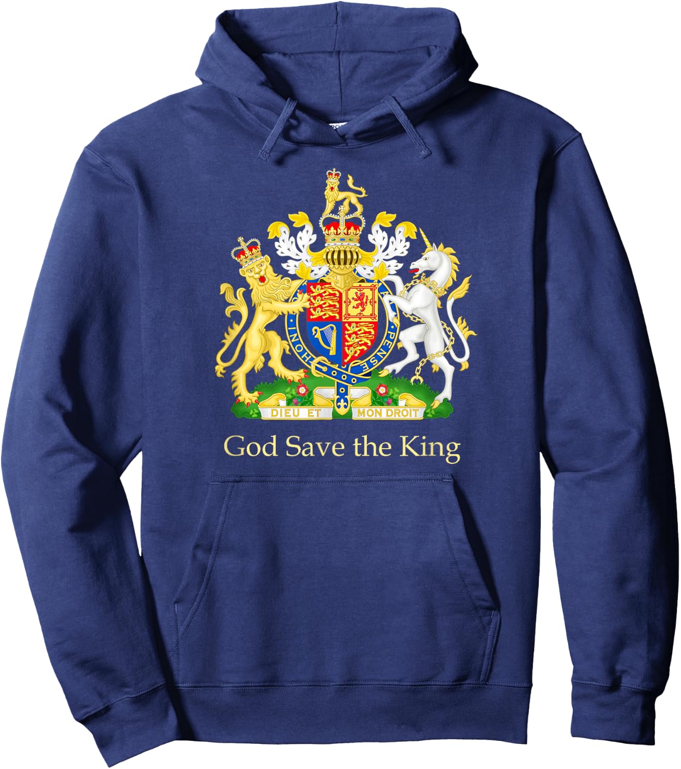 God Save the King Royal Coat of Arms Emblem Men Women Hoodie - Hoodie | Navy