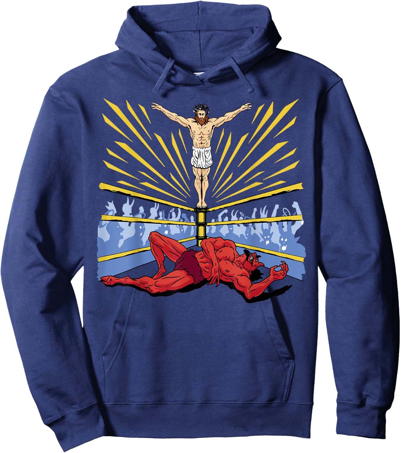 Jesus Wrestling Satan Religious Christian Funny Hoodie - Hoodie | Navy