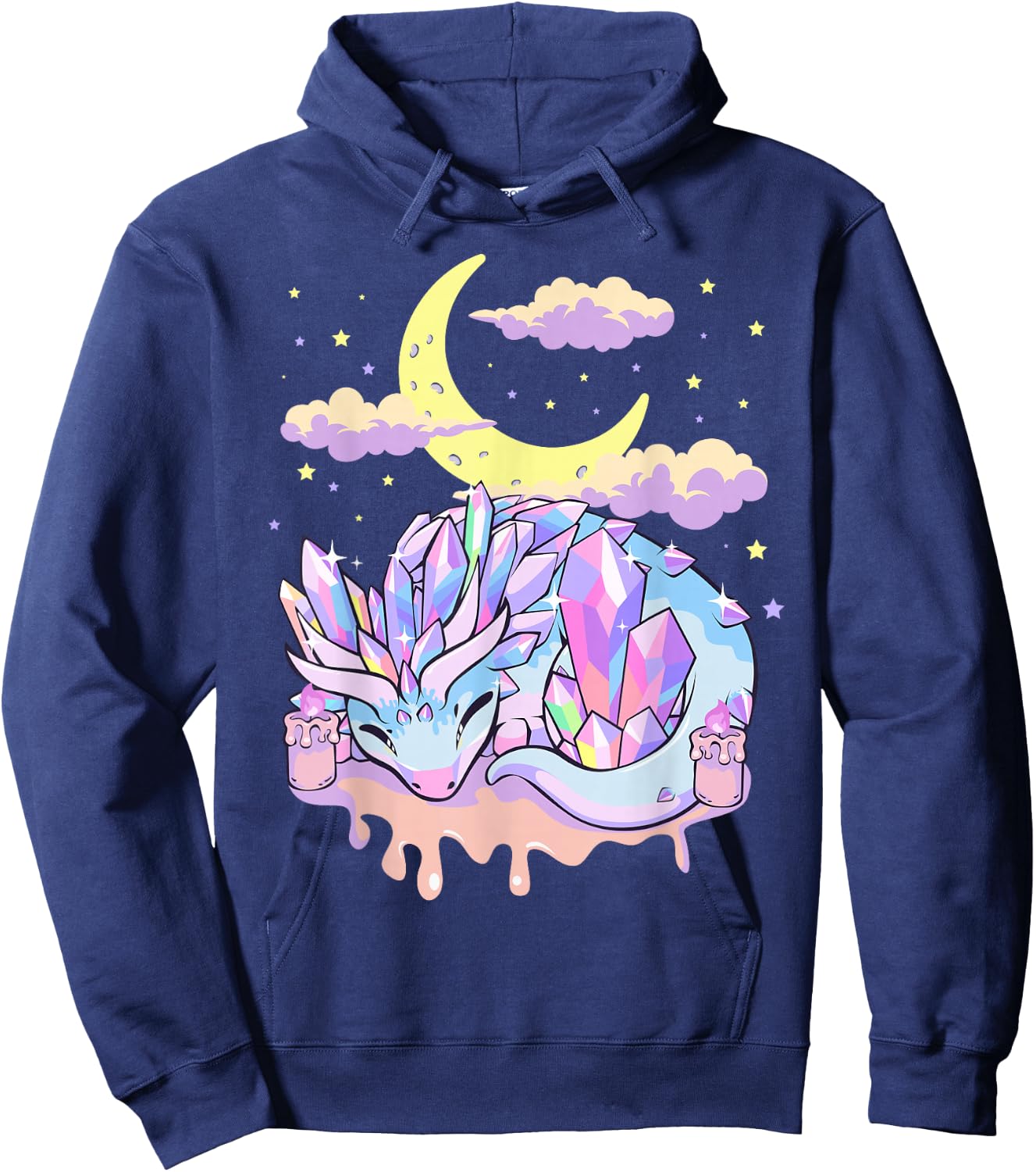 Pastel Goth Kawaii Crystal Dragon Crystals and Crescent Moon Hoodie - Hoodie | Navy