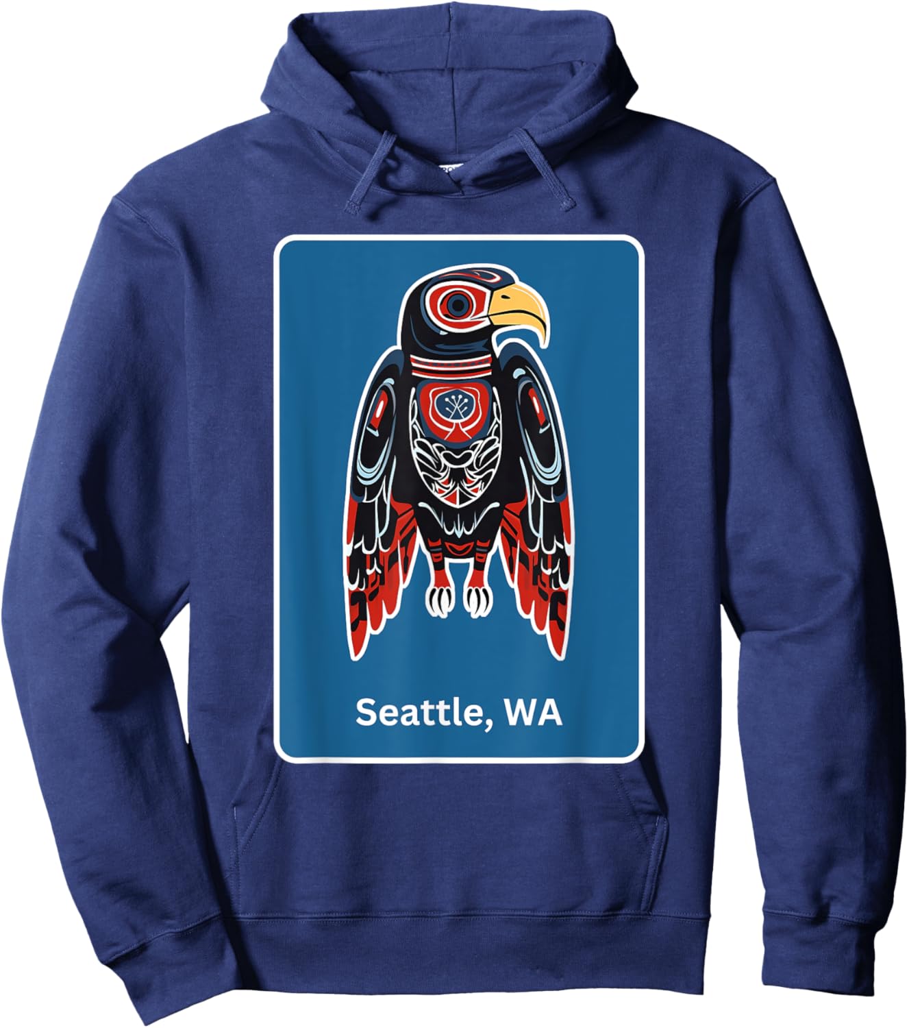 Seattle, WA Hawk Native American Indian Tribal Style Art Hoodie - Hoodie | Navy