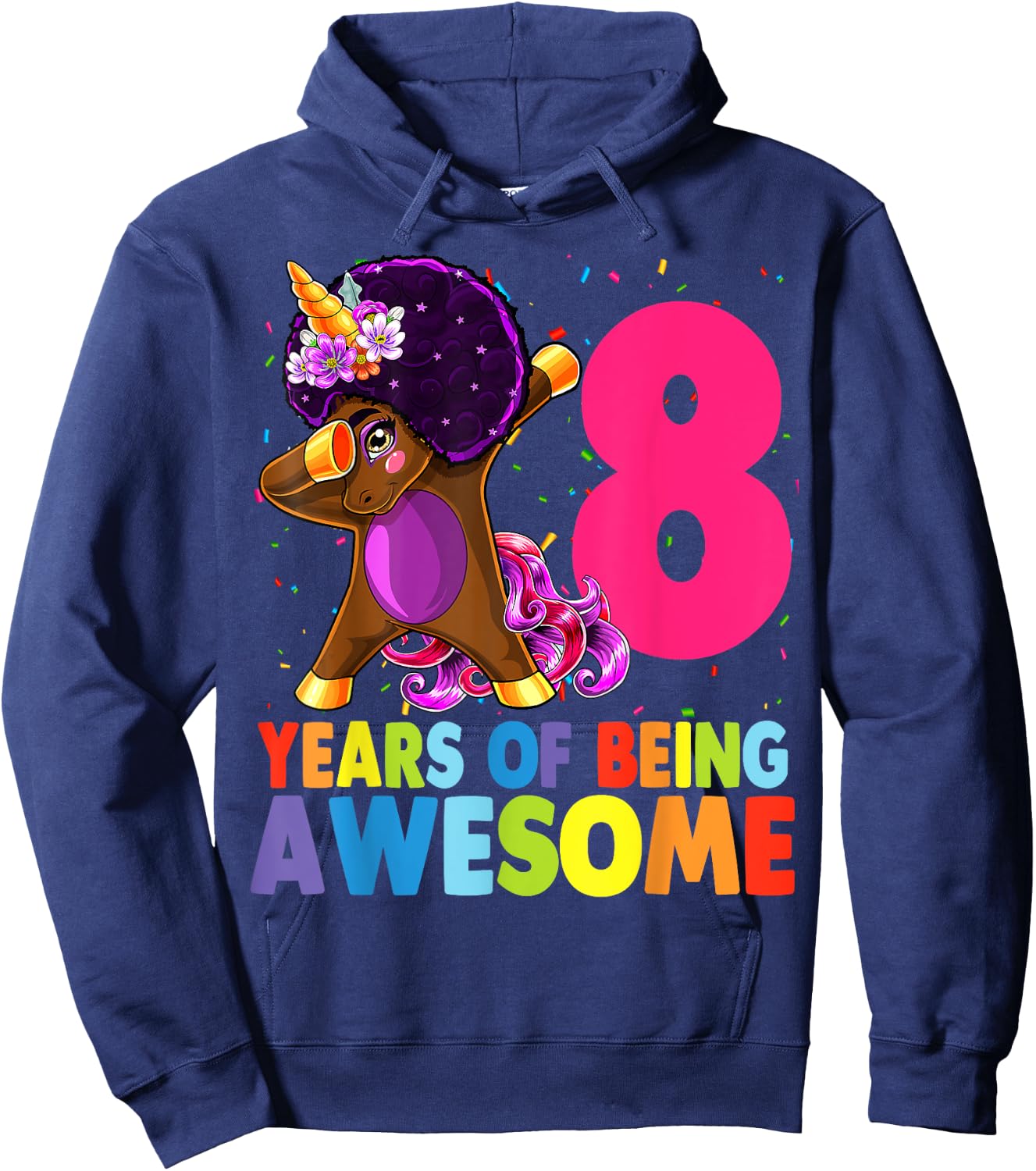 8th Birthday Dabbing Unicorn Afro Party Gift 8 Years Old Hoodie - Hoodie | Navy