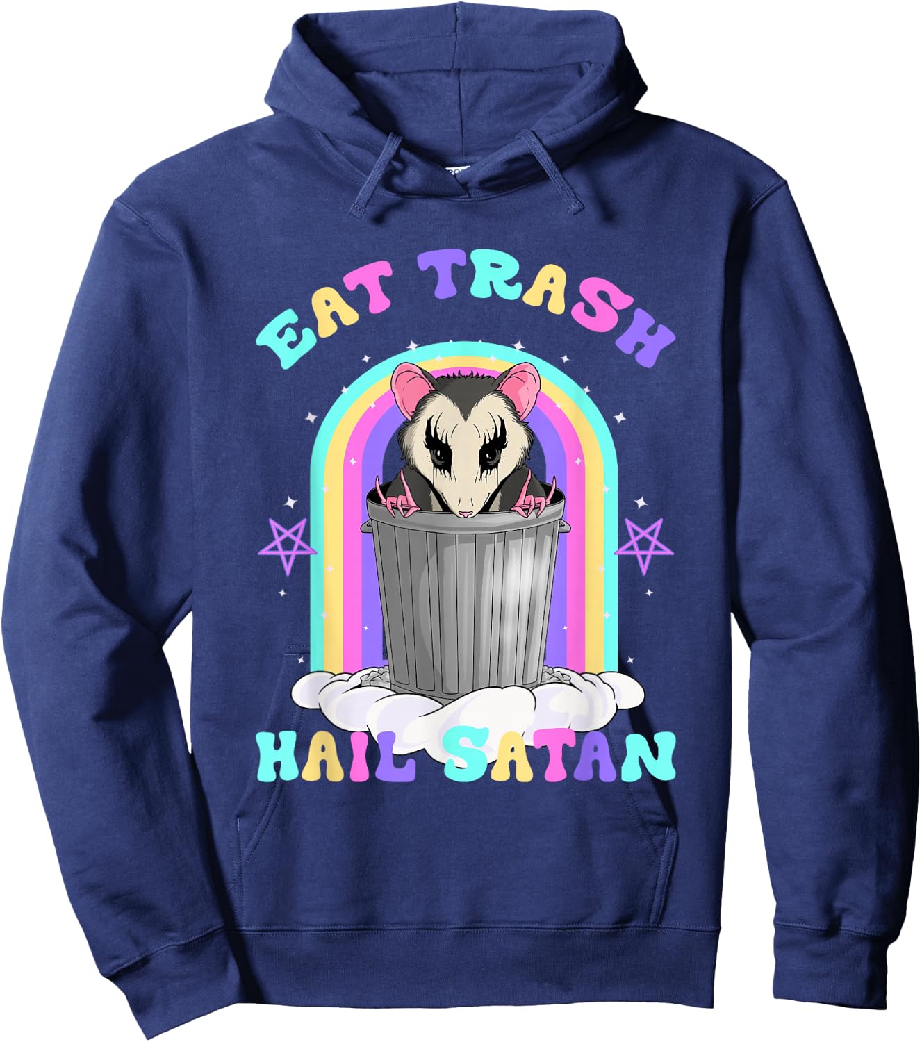 Eat Trash Hail Satan Raccoon Pentagram Trash Panda Satanist Hoodie - Hoodie | Navy