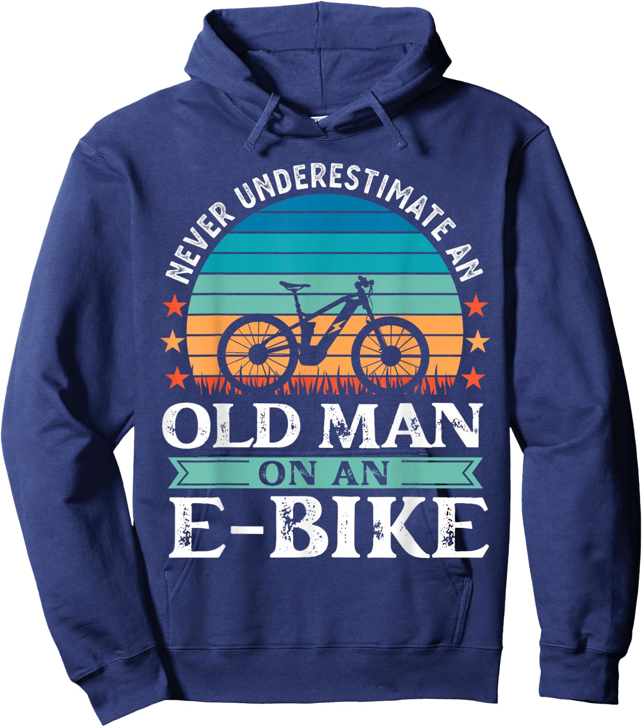 Old Man on an EBike Bicycle EMTB E-Bike Funny Retirement Hoodie - Hoodie | Navy
