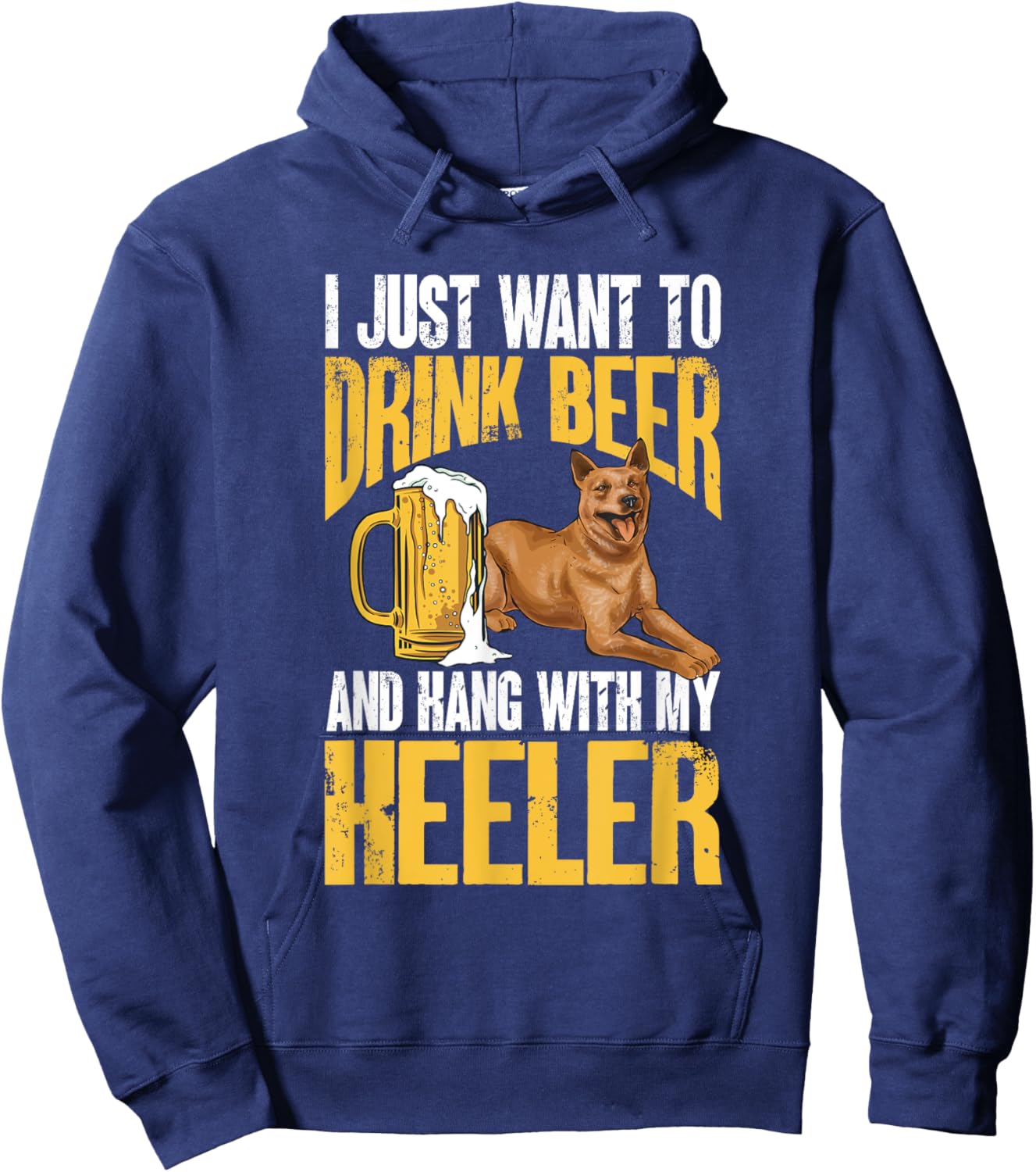 Red Heeler Drinking Beer Australian Cattle Dog Men Women Hoodie - Hoodie | Navy