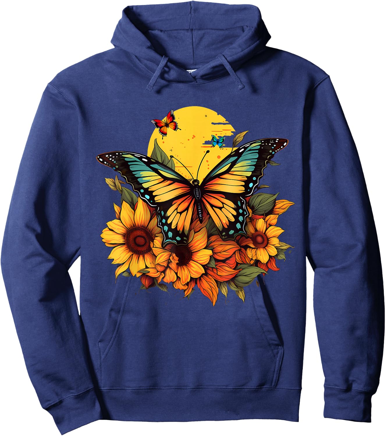Butterflies Sunflower Design Hoodie - Hoodie | Navy
