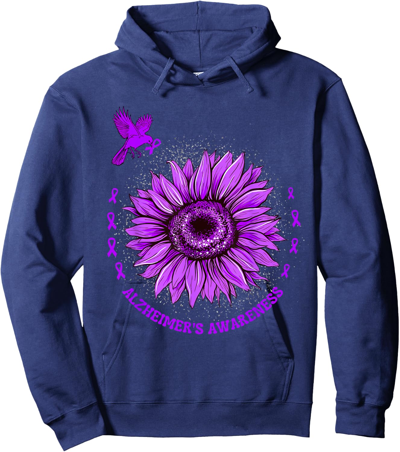Alzheimer's Awareness Ribbon Purple Sunflower Ribbon Hope Hoodie - Hoodie | Navy