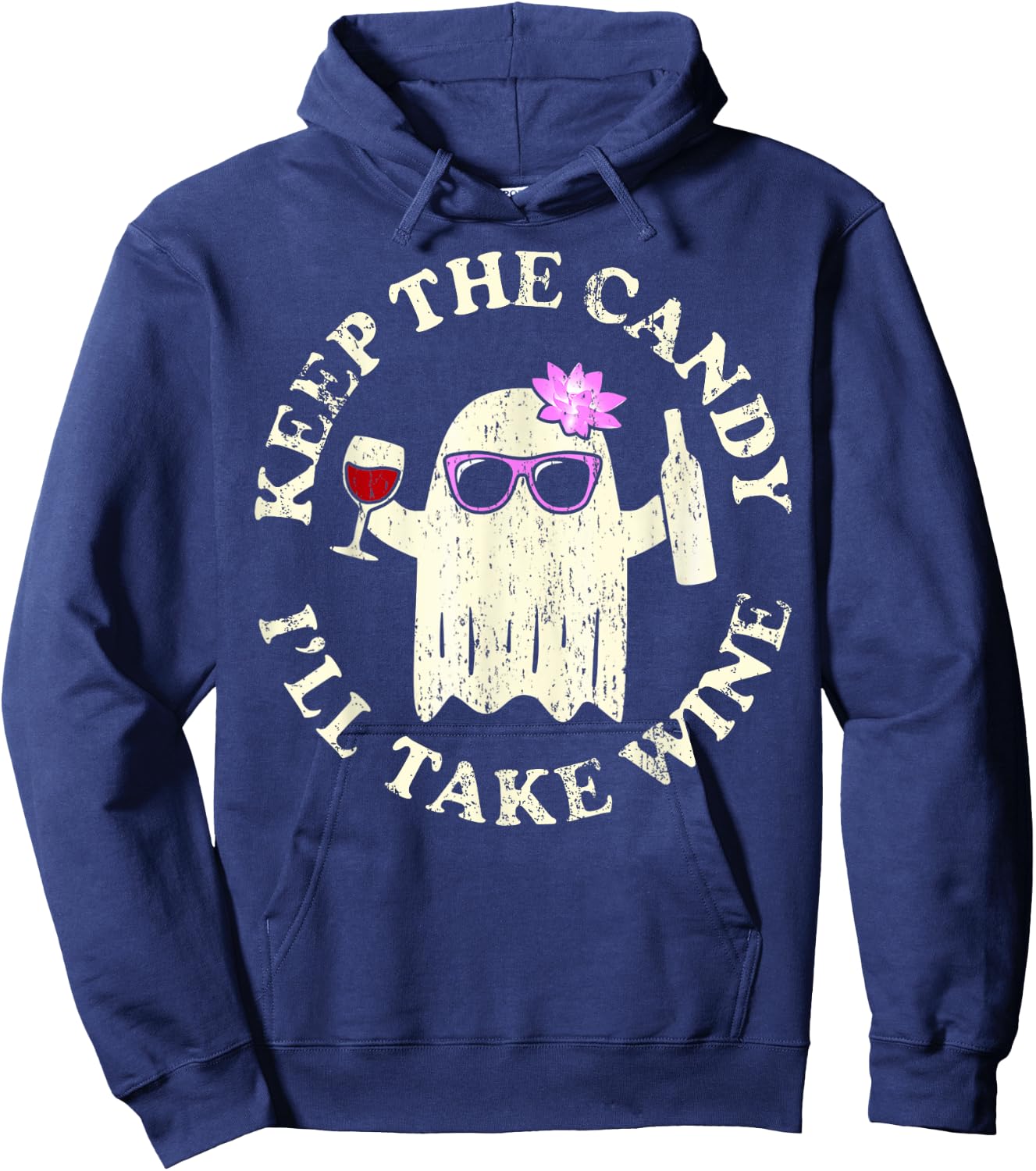 Funny Halloween Keep the Candy I'll Take the Wine Ghost Hoodie - Hoodie | Navy