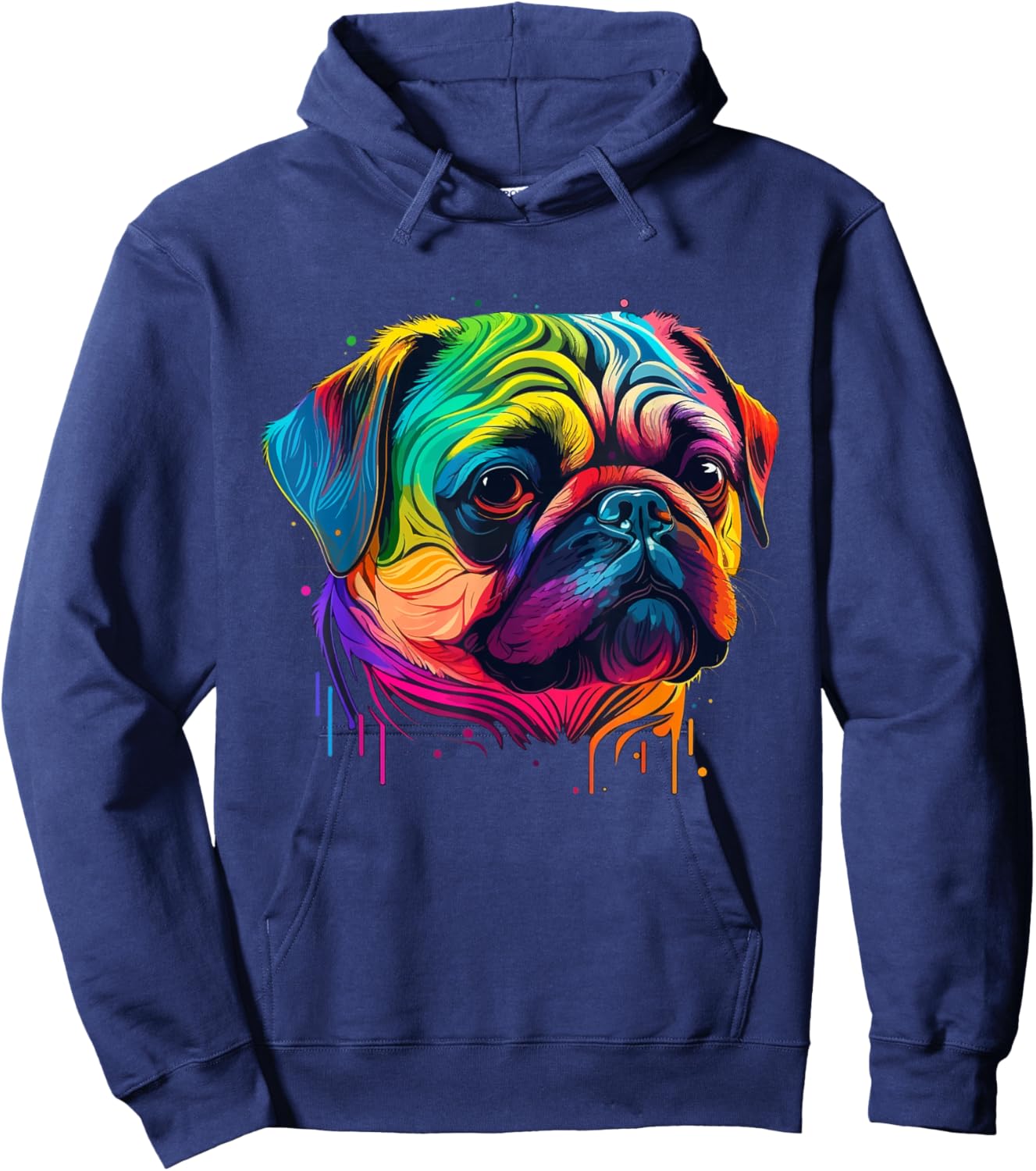Pug Colorful Pop Art Splash Art Tie Dye Rainbow Hoodie - Hoodie | Navy