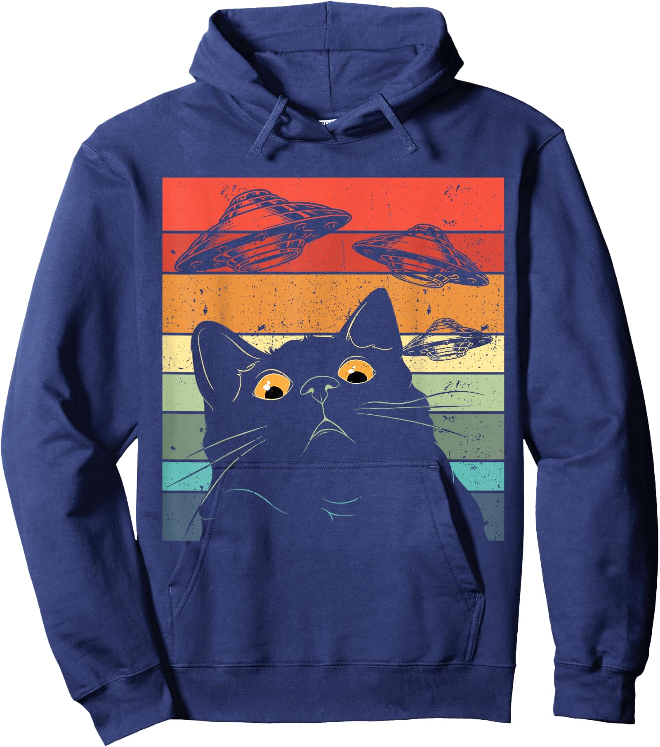 Funny Cat , Galaxy Cat Shirt Spaceship Alien Cat UFO Hoodie - Hoodie | Navy