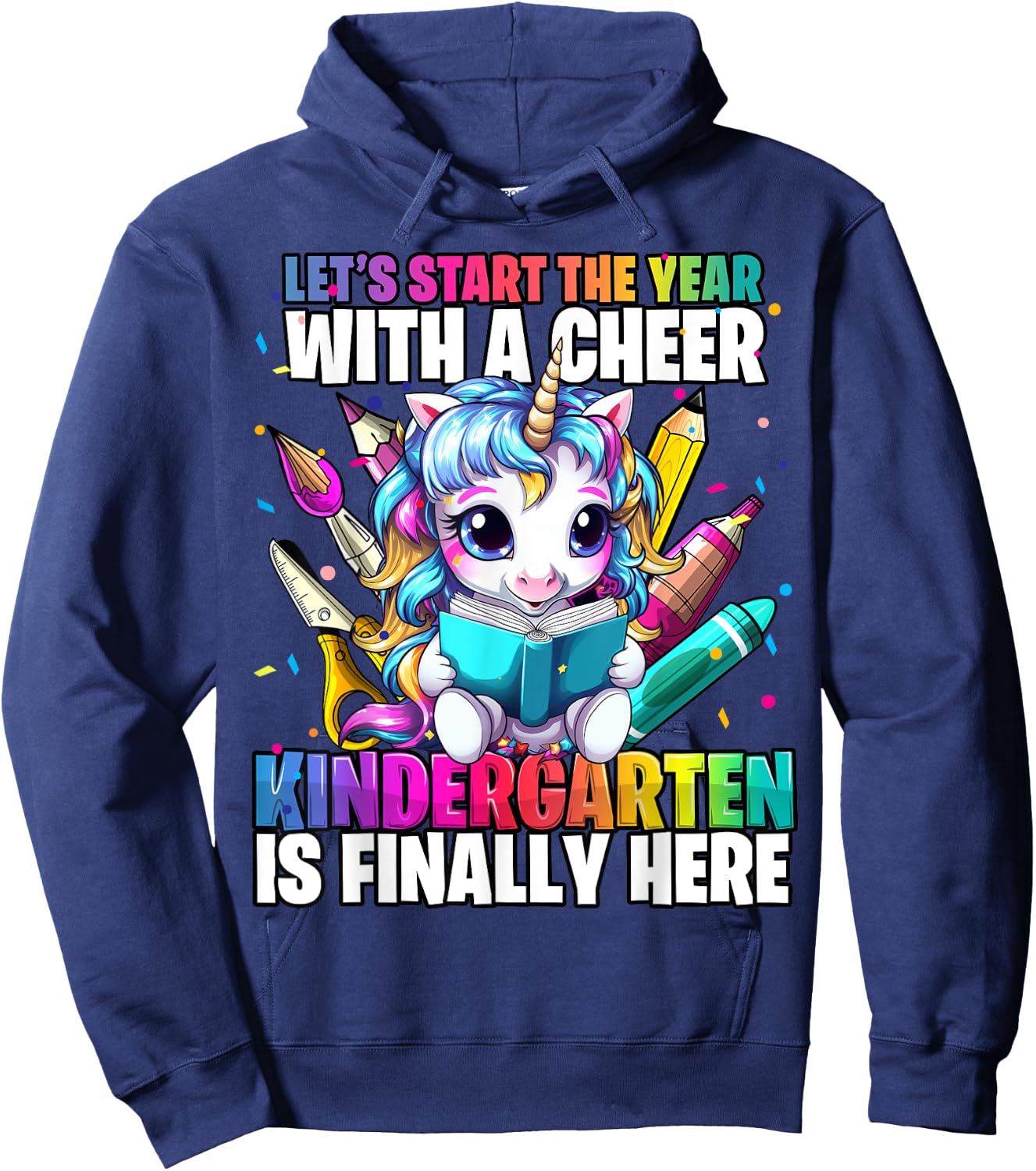 Unicorn Kindergarten Back to School First Day of School Girl Hoodie - Hoodie | Navy