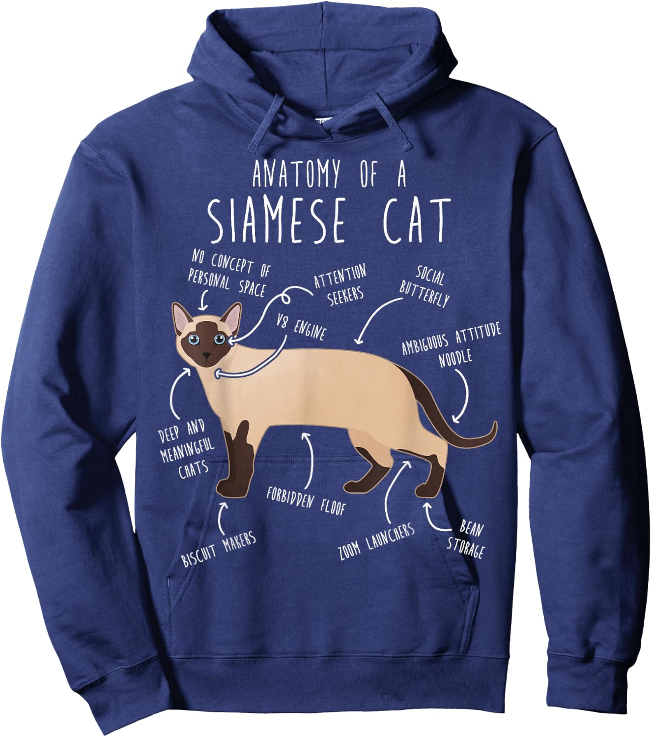 Siamese Cat Anatomy Funny Cute Pet Siamese Mom Dad Black Cat Women Kids Hoodie - Hoodie | Navy