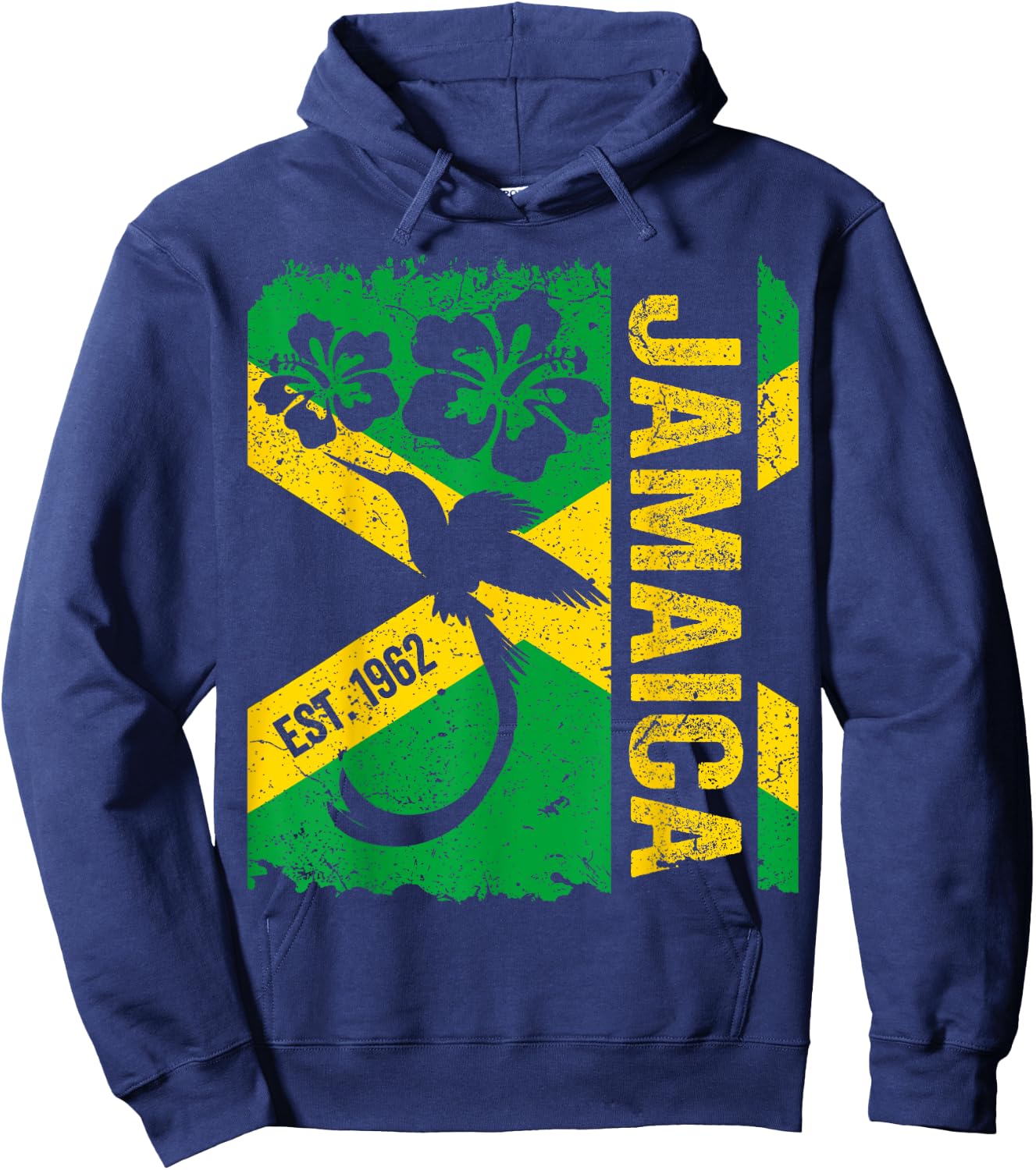 Jamaica Doctor Bird 1962 Independence Distress Jamaican Flag Hoodie - Hoodie | Navy