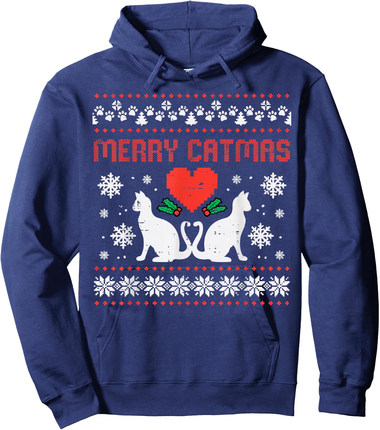 Merry Catmas Cat Ugly Christmas Vintage Xmas Women Men Kids Hoodie - Hoodie | Navy