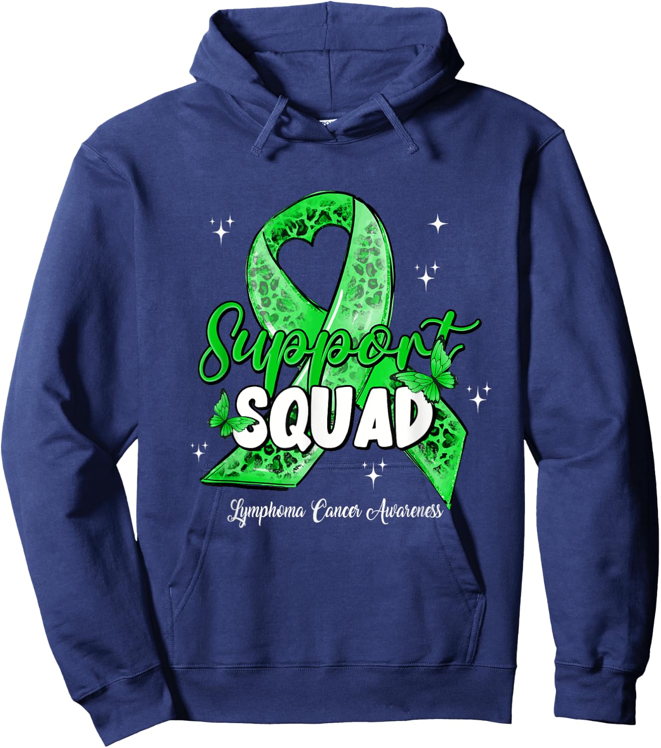 Support Squad Butterfly Green Ribbon Lymphoma Cancer Gifts Hoodie - Hoodie | Navy