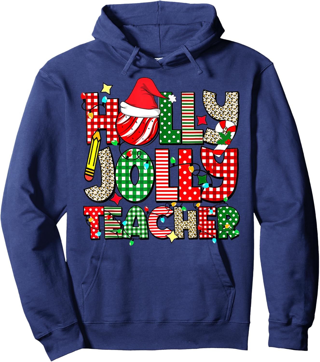Holly n Jolly Teacher Santa Christmas Smile Face Hippie Men Women Kids Hoodie - Hoodie | Navy