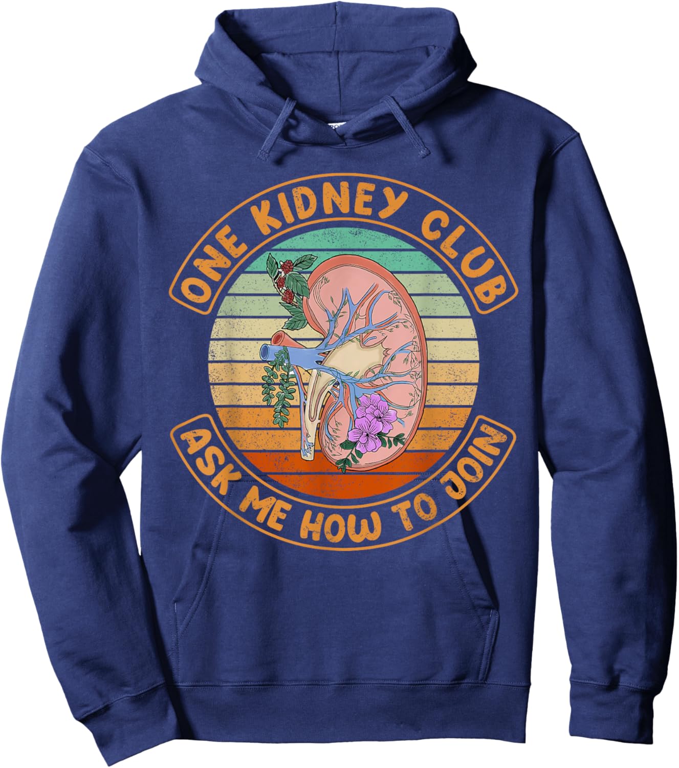 Vintage Funny Kidney Transplant One Kidney Club Hoodie - Hoodie | Navy