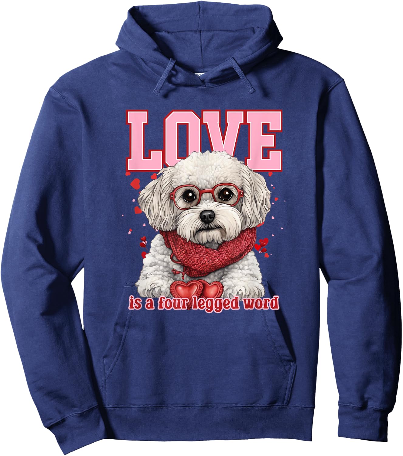 Cute Shichon ShihTzu Poodle Mix Fluffy Valentine Puppy Hoodie - Hoodie | Navy