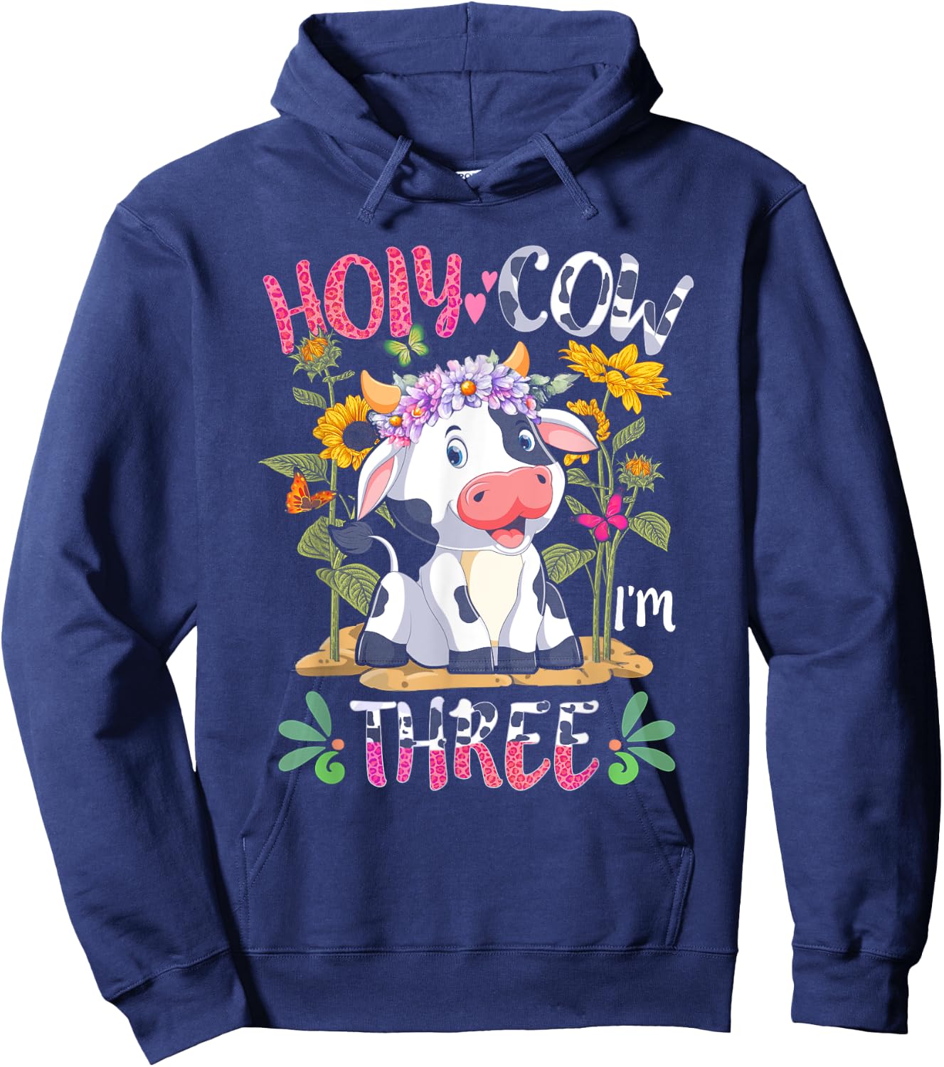 Girl Holy Cow I'm Three 3 Years Old 3rd Birthday Farming Hoodie - Hoodie | Navy