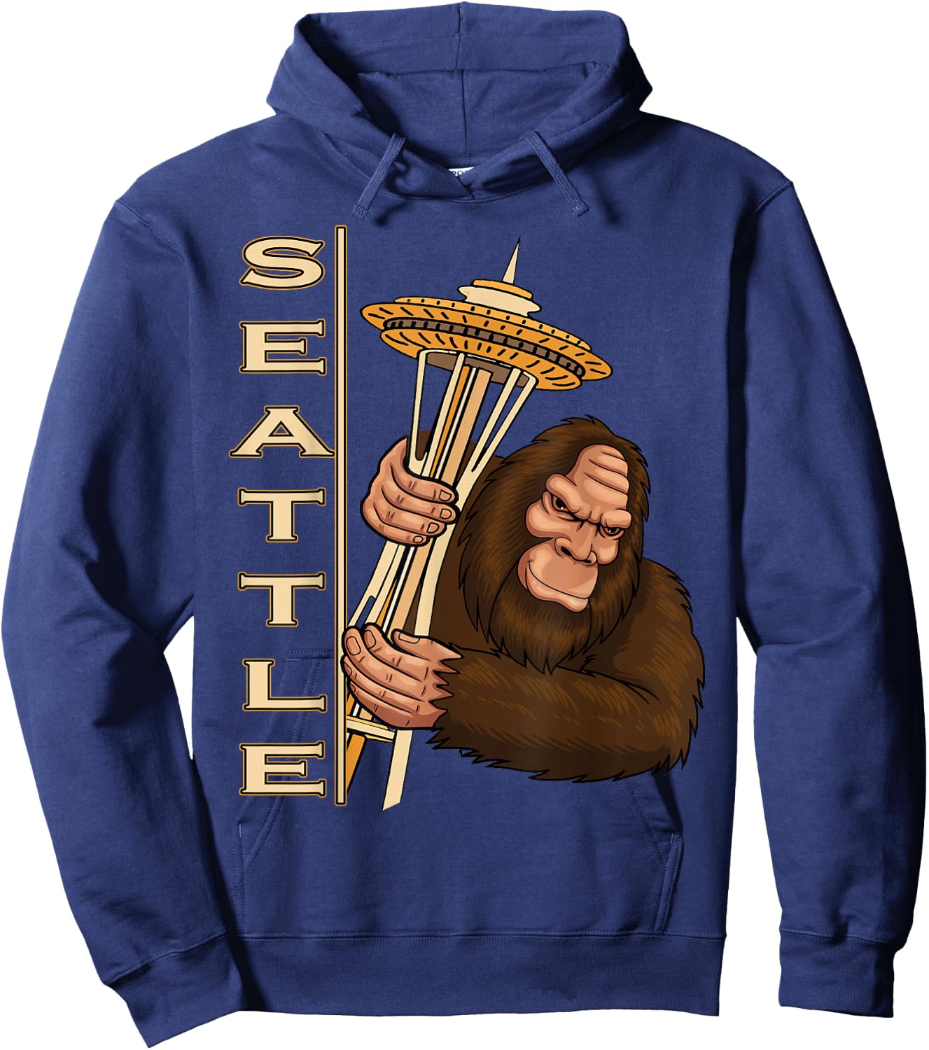 Pacific Northwest Seattle Sasquatch Space Needle Souvenir Hoodie - Hoodie | Navy
