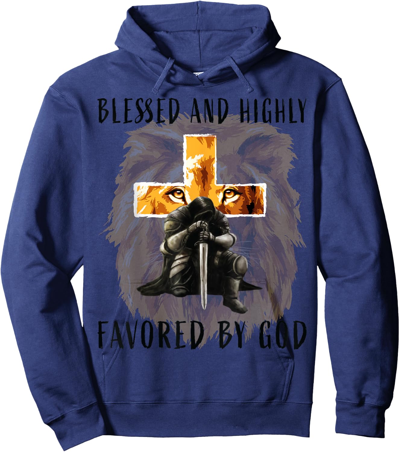 Blessed Favored Christian Religious Messages Lion Saying Men Hoodie - Hoodie | Navy