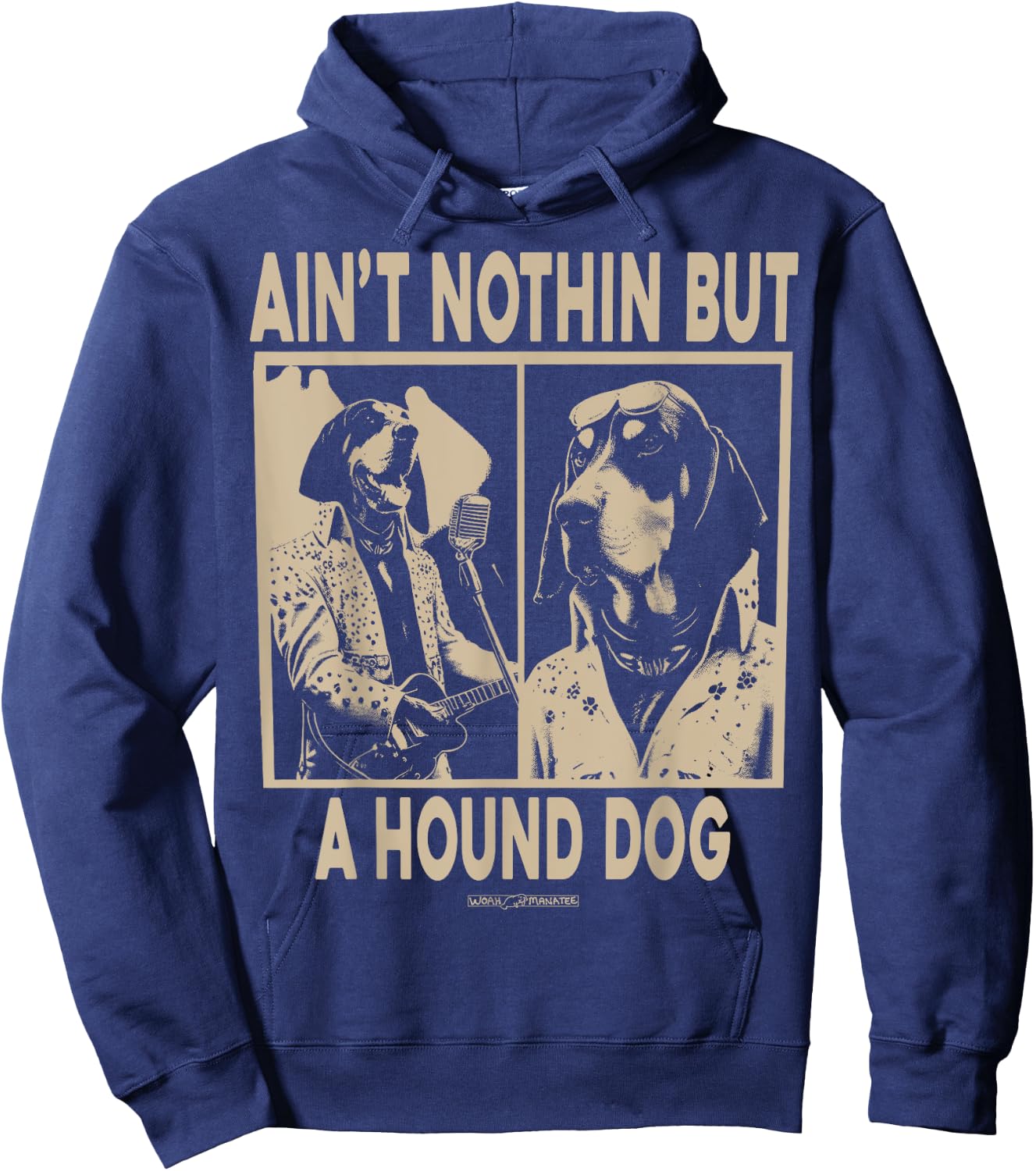 WOAH MANATEE AIN'T NOTHIN' BUT A HOUND DOG -Adults Dog Themed Black Small Classic Fit Short Sleeve Cotton Hoodie - Hoodie | Navy