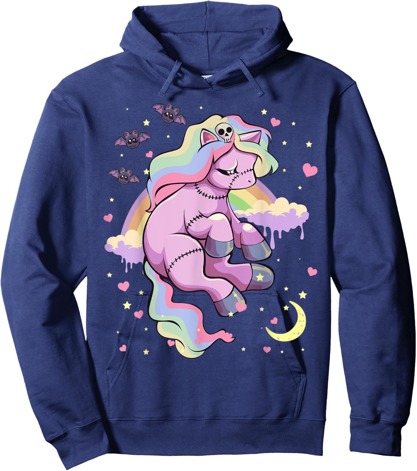 Pastel Goth Kawaii Sad Depressed Unicorn with Rainbow Hoodie - Hoodie | Navy