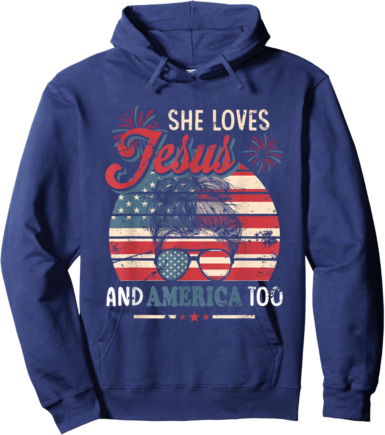 She Loves Jesus And America Too 4th of July Christian Lover Men Hoodie - Hoodie | Navy