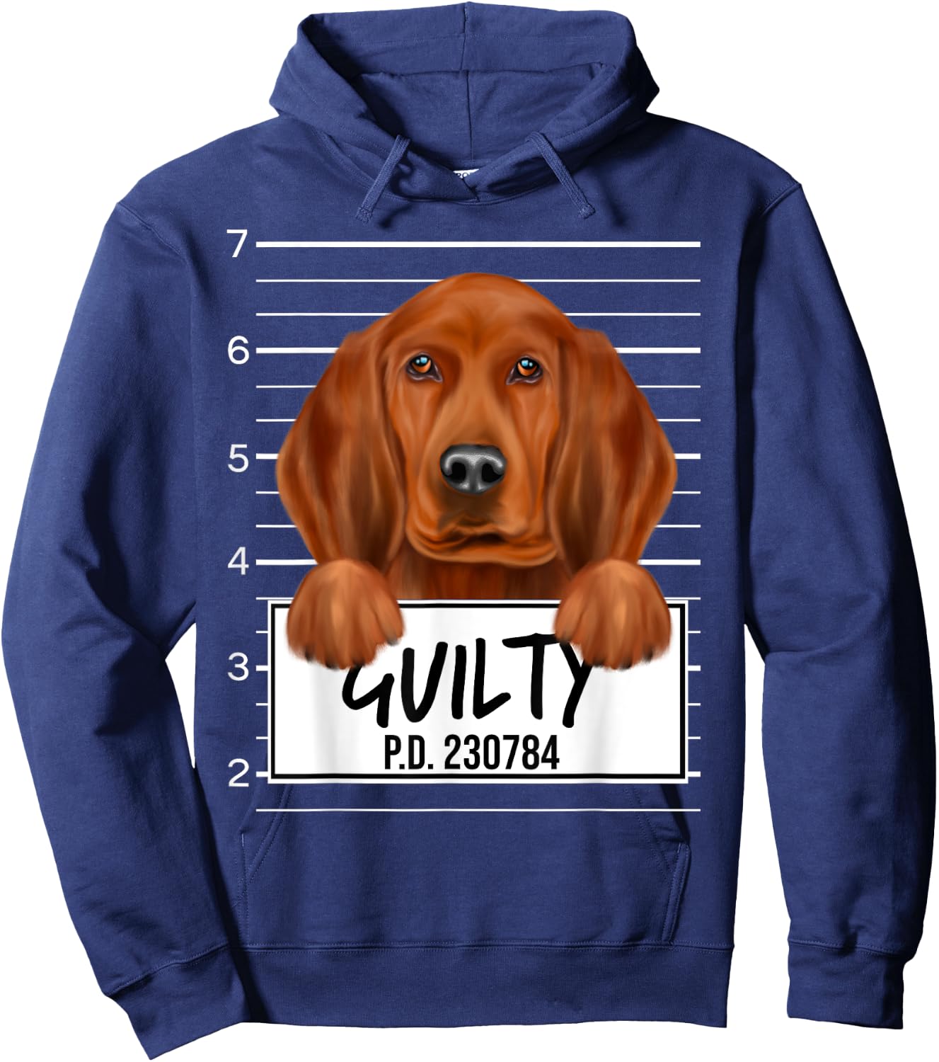 Funny Redbone Coonhound Mugshot Guilty Dog Men Women Kids Hoodie - Hoodie | Navy