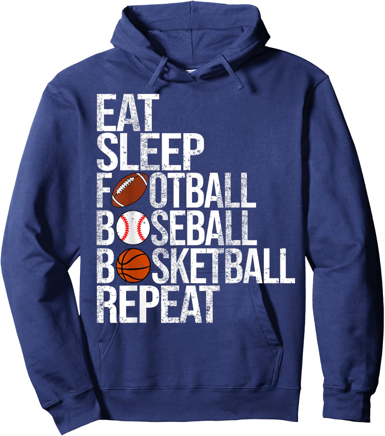 Eat Sleep Football Baseball Basketball Repeat Funny Sport Hoodie - Hoodie | Navy