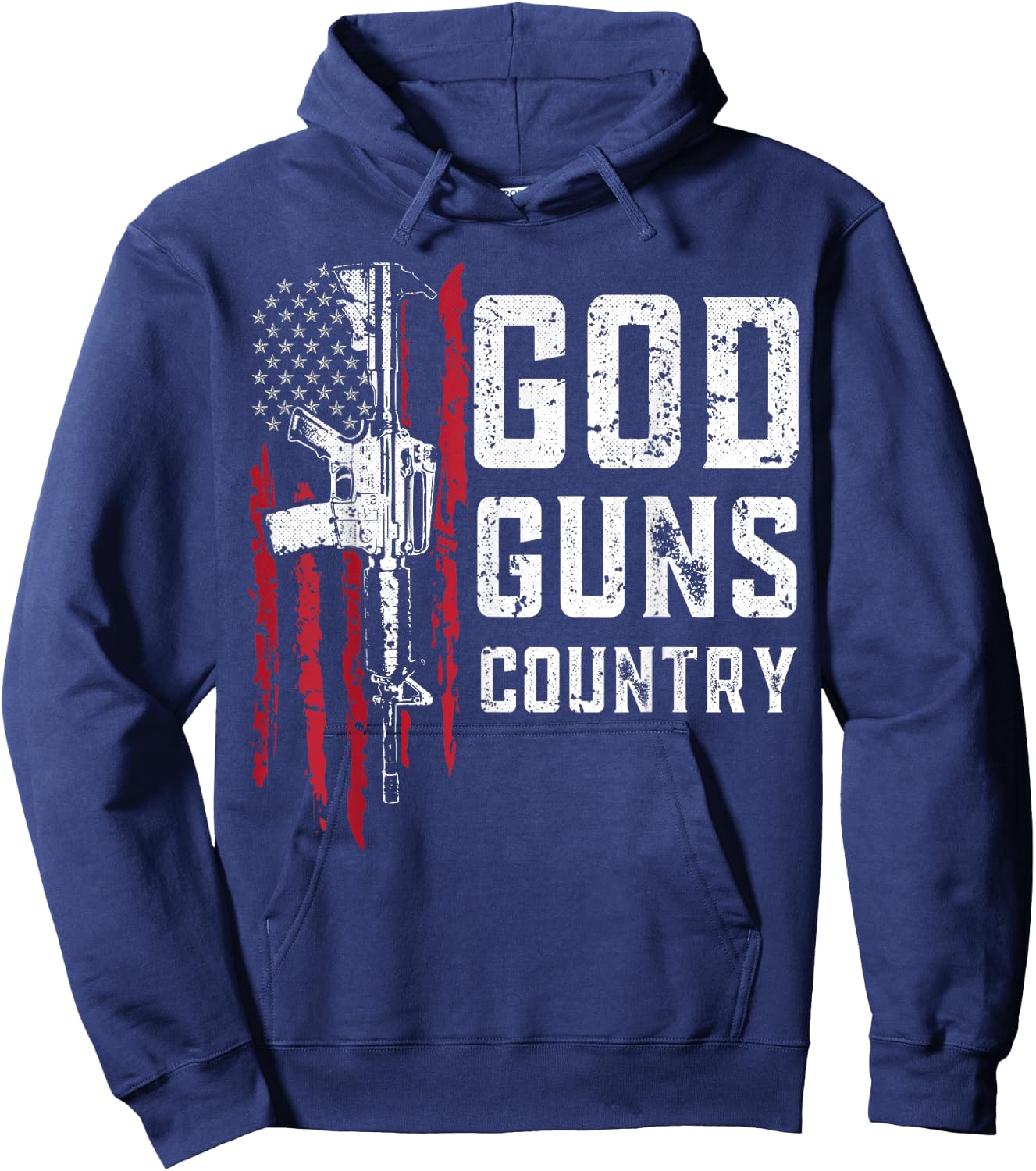 God Guns Country American Flag AR-15 Gun Veteran Women Kids Men Hoodie - Hoodie | Navy