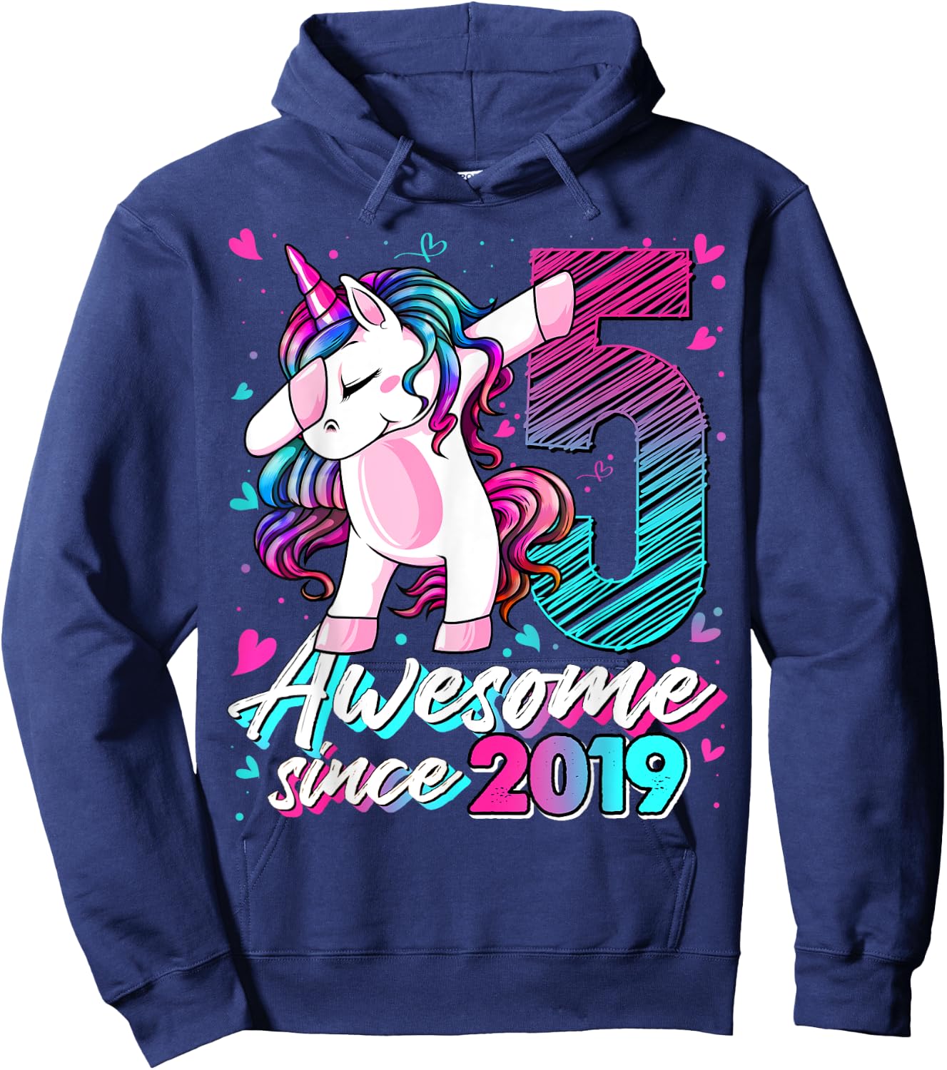 5 Years Old Flossing Unicorn Gifts 5th Birthday Girl Party Hoodie - Hoodie | Navy