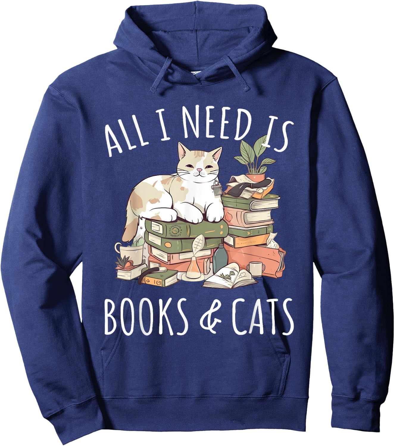 All I need is Books & Cats Women Reading Cat Lover Hoodie - Hoodie | Navy