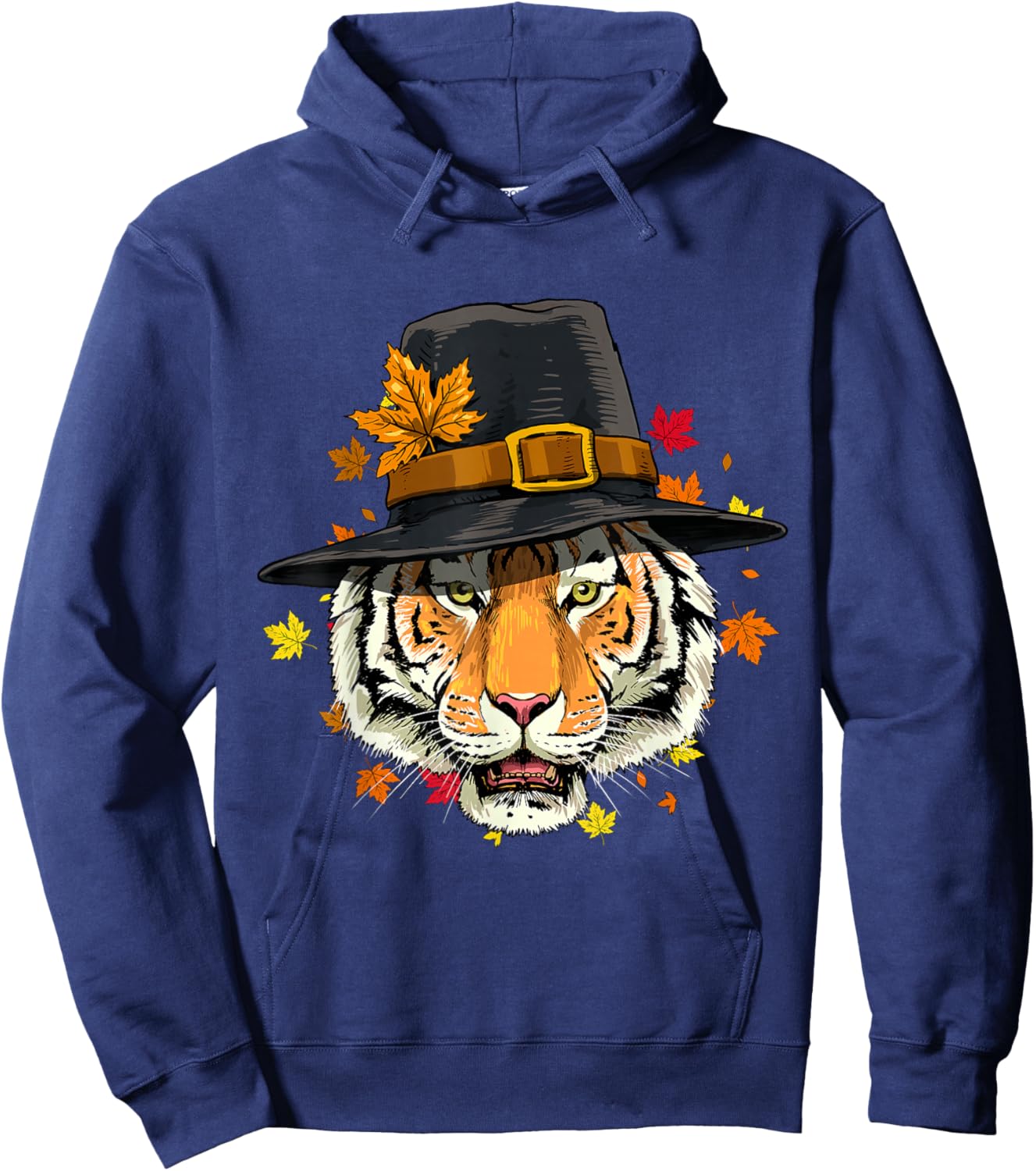 Thanksgiving Tiger Cat Pilgrim Turkey Day Autumn Tiger Lover Men Women Girls Kids Hoodie - Hoodie | Navy