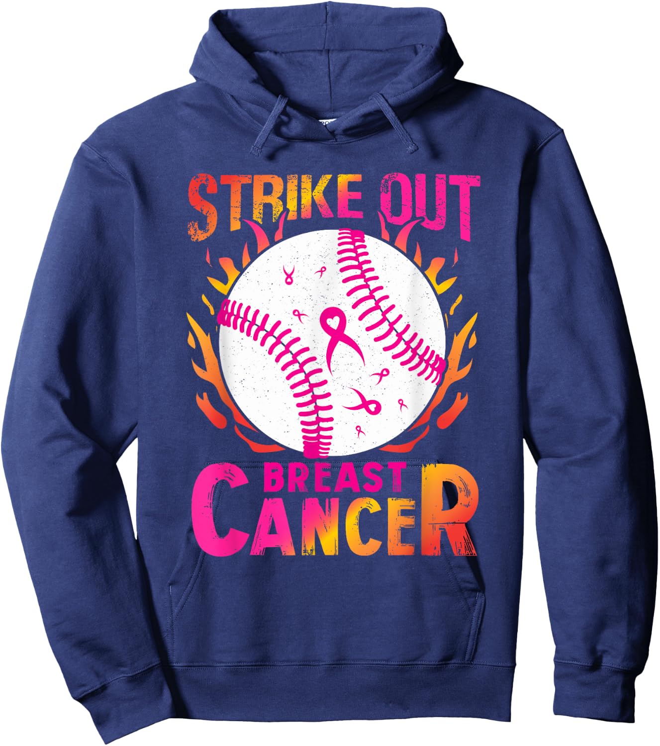 Strike Out Breast Cancer - Baseball Pink Ribbon Awareness Hoodie - Hoodie | Navy