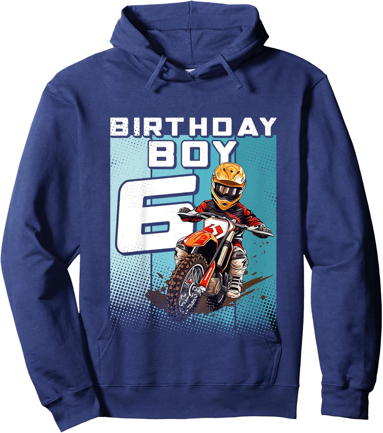 Kids Bday 6 Dirt Bike Birthday Boy 6 Motocross MX 6th Birthday Hoodie - Hoodie | Navy