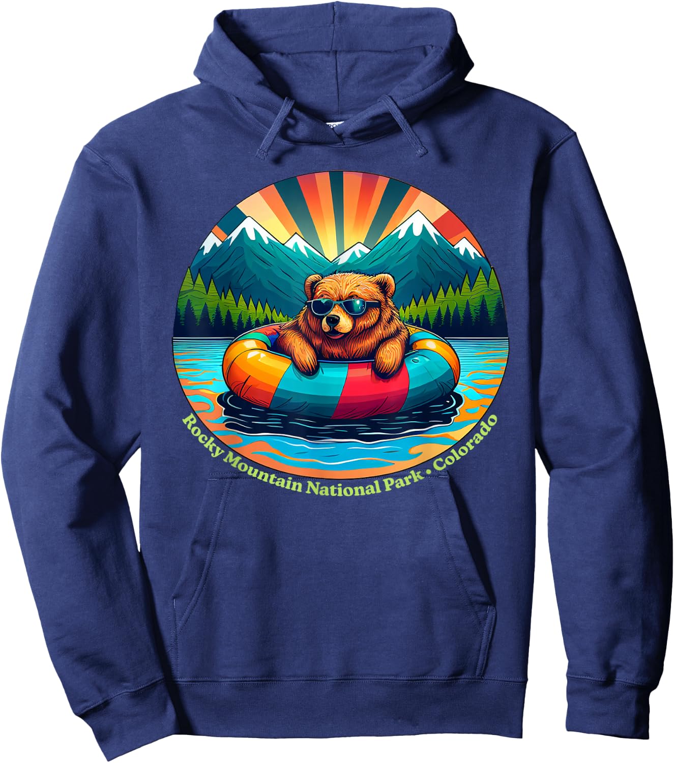 Rocky Mountain National Park Bear with Sunglasses Souvenir Hoodie - Hoodie | Navy