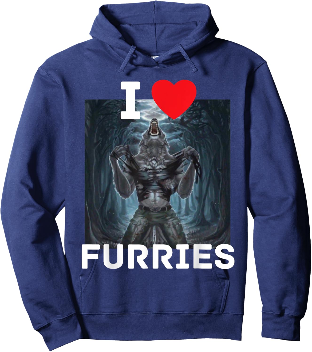 I Heart Furries Funny Cringe Alpha Werewolf Wolf Meme Hoodie - Hoodie | Navy