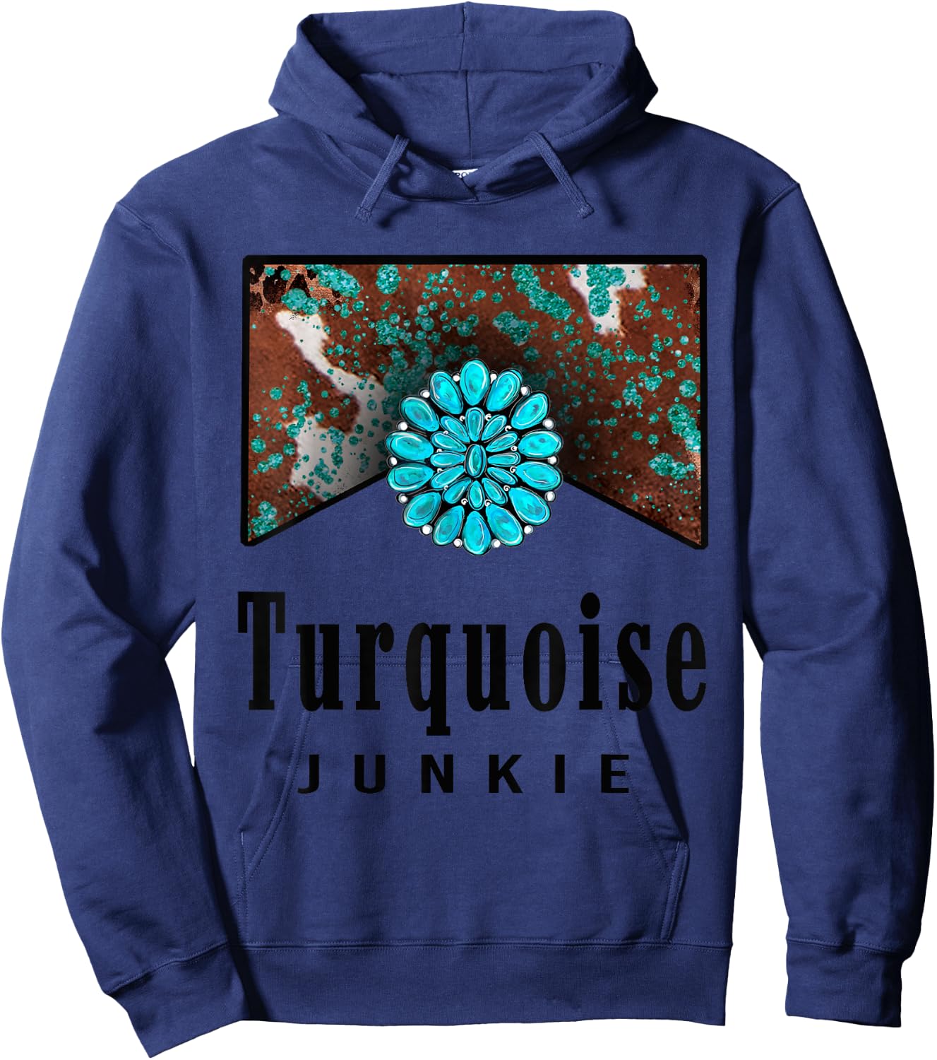 Turquoise Junkie Western Retro Turquoise Gemstone Lovers Hoodie - Hoodie | Navy