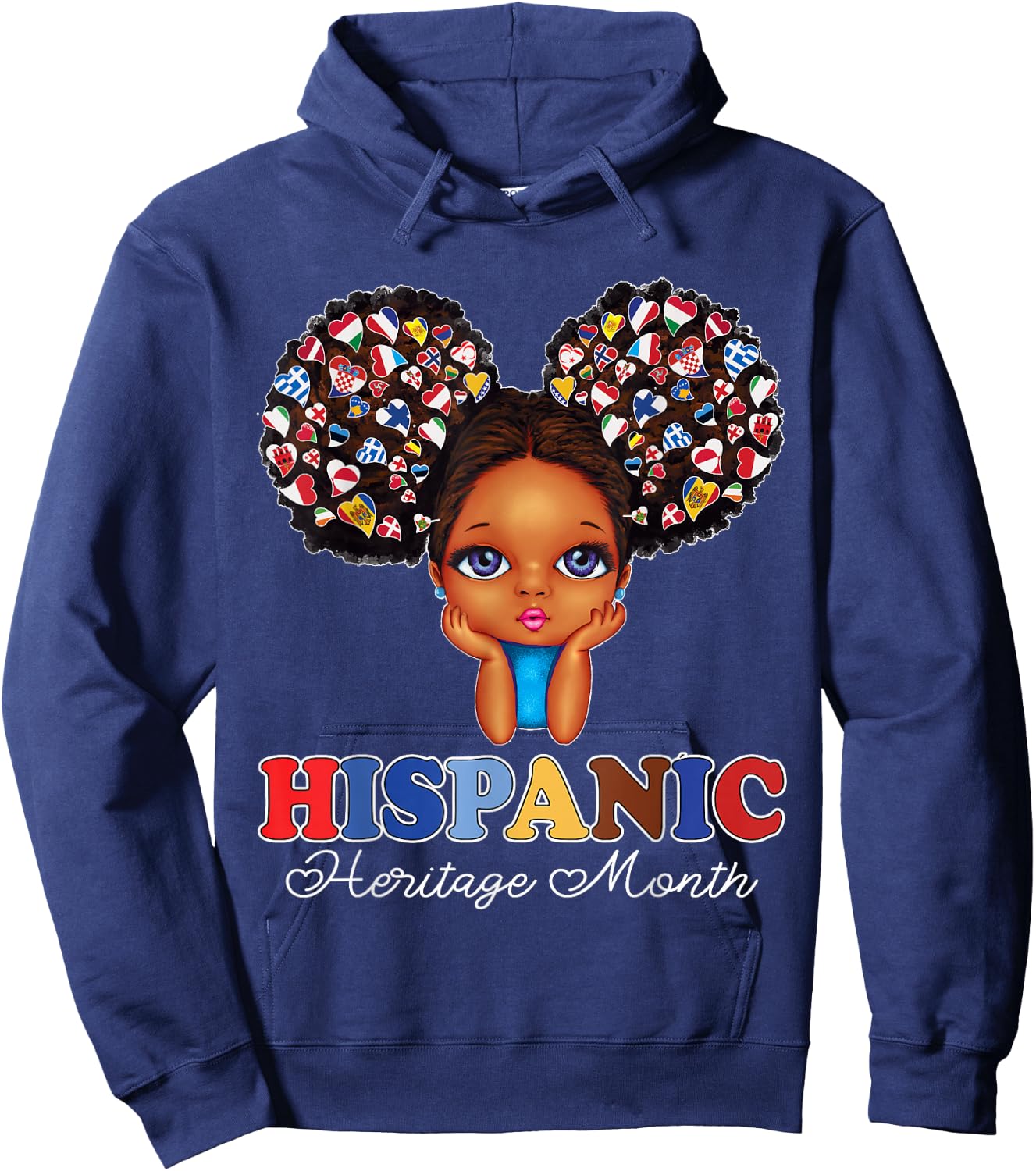 National Hispanic Heritage Month Messy bun for Kids Girls Hoodie - Hoodie | Navy