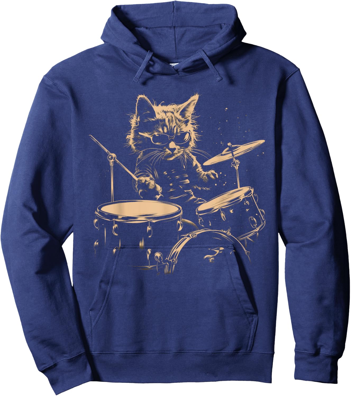 Pop Rock Drummer Cat Kitten Music Playing Drums Music Bands Hoodie - Hoodie | Navy