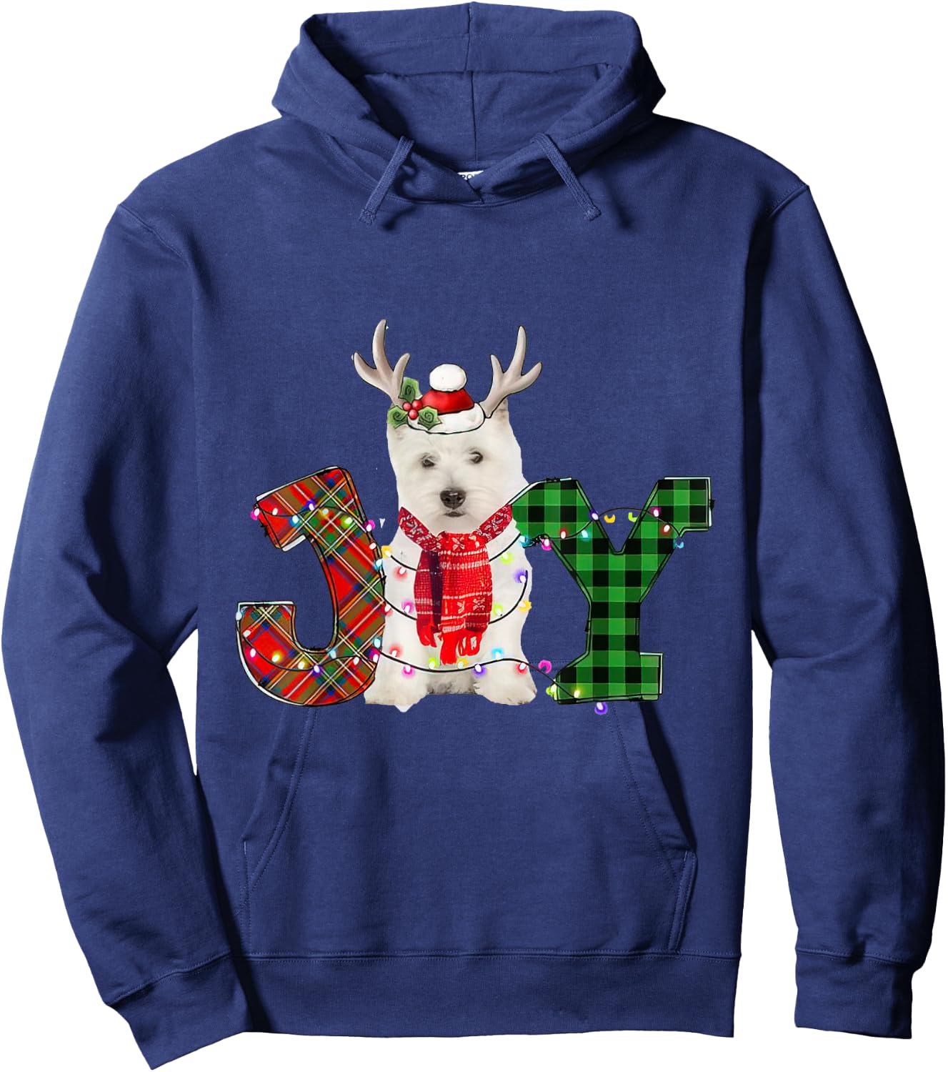 Joy Christmas Lights West Highland White Terrier Dog Santa Women Kids Hoodie - Hoodie | Navy