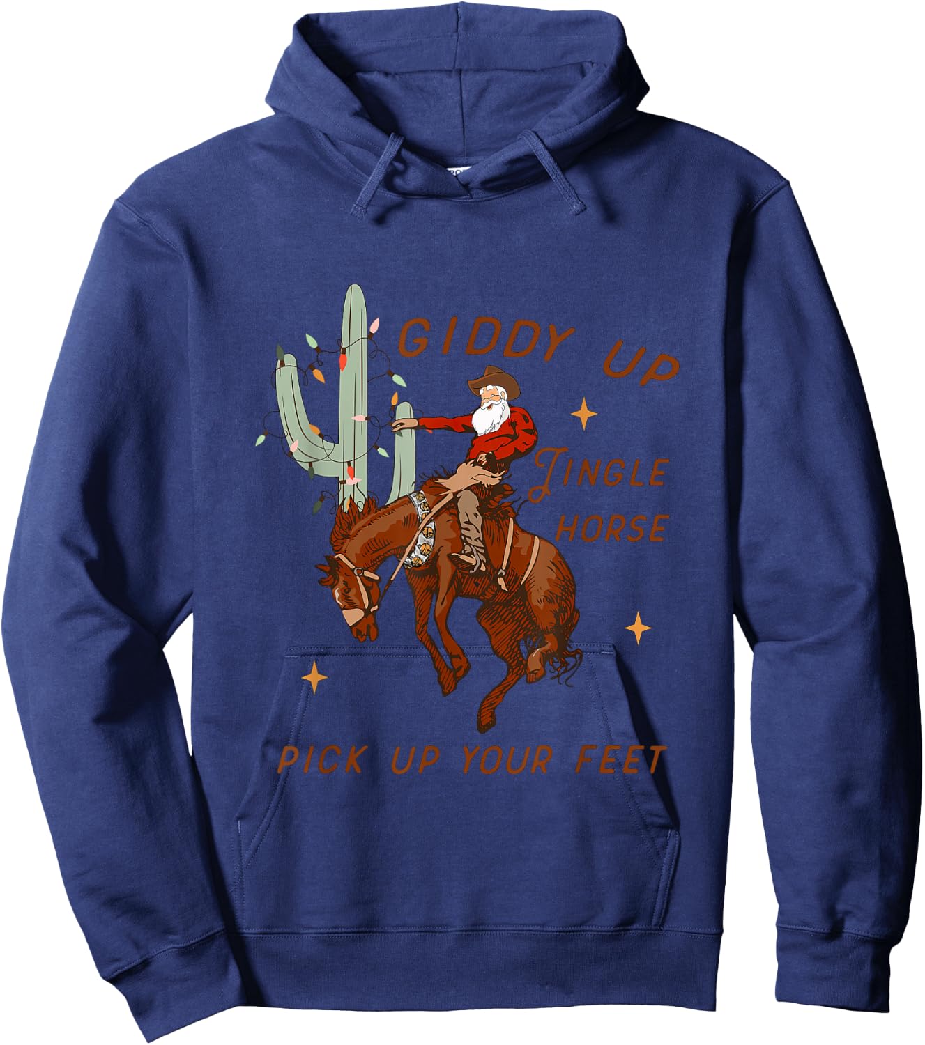 Giddy Up Jingle Horse Pick Up Your Feet Cowboy Santa Hoodie - Hoodie | Navy