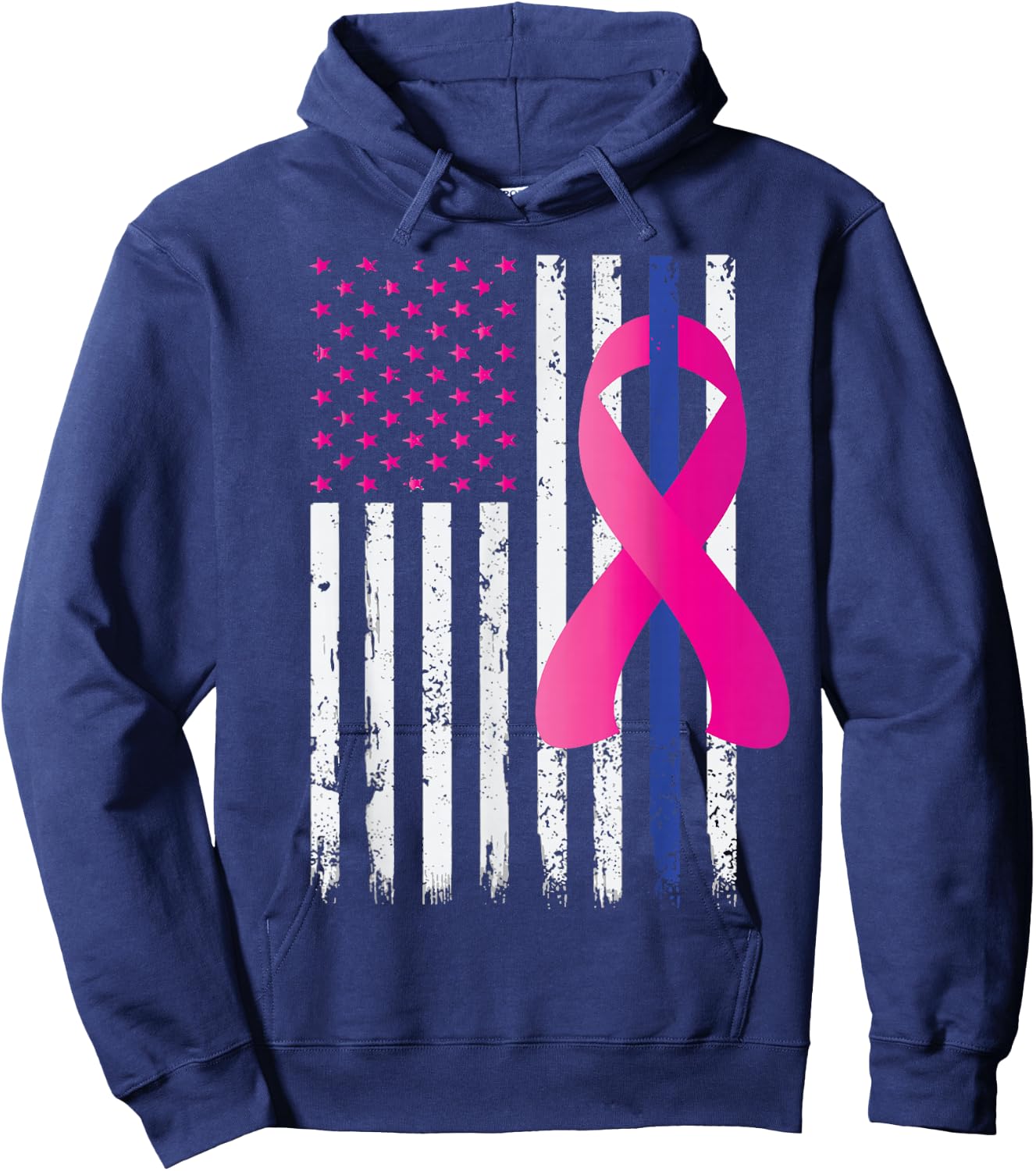 Breast Cancer Awareness Thin Blue Line Vintage Police Flag Hoodie - Hoodie | Navy