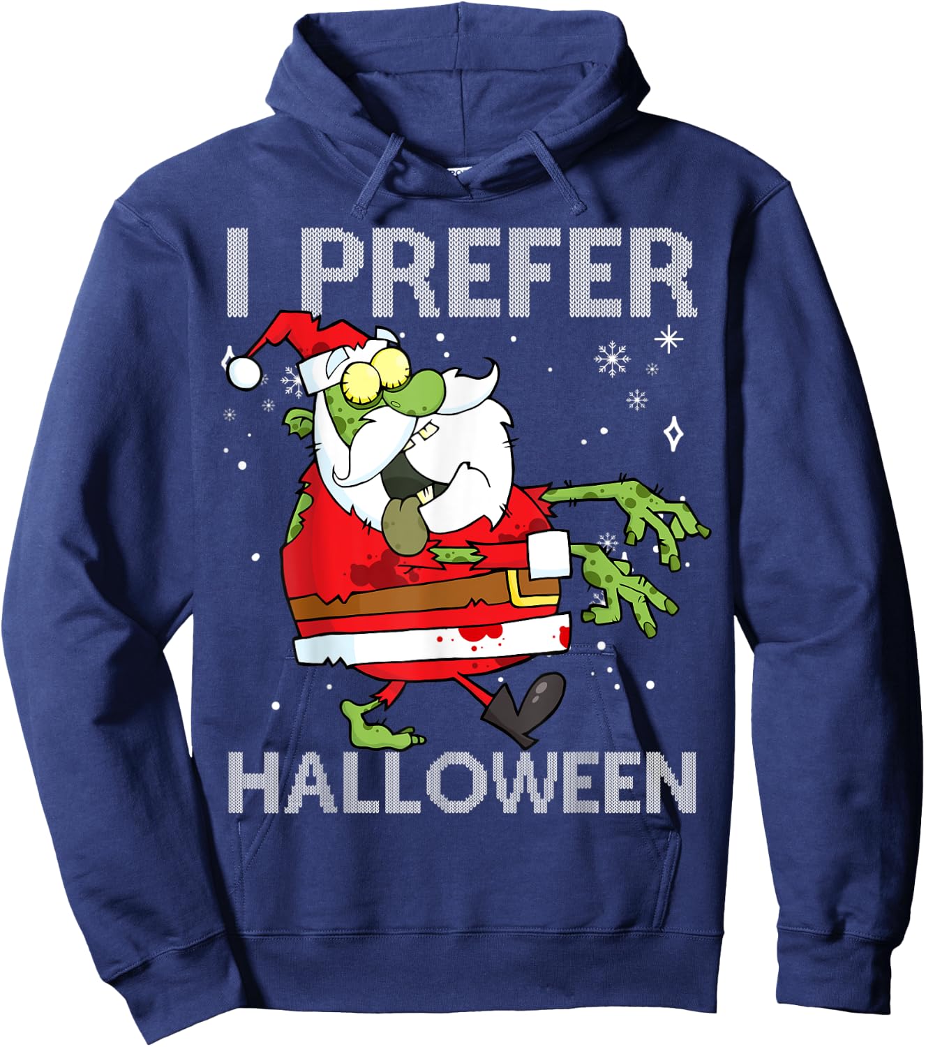 I Prefer Halloween Funny Christmas Zombie Santa Sweater Ugly Hoodie - Hoodie | Navy