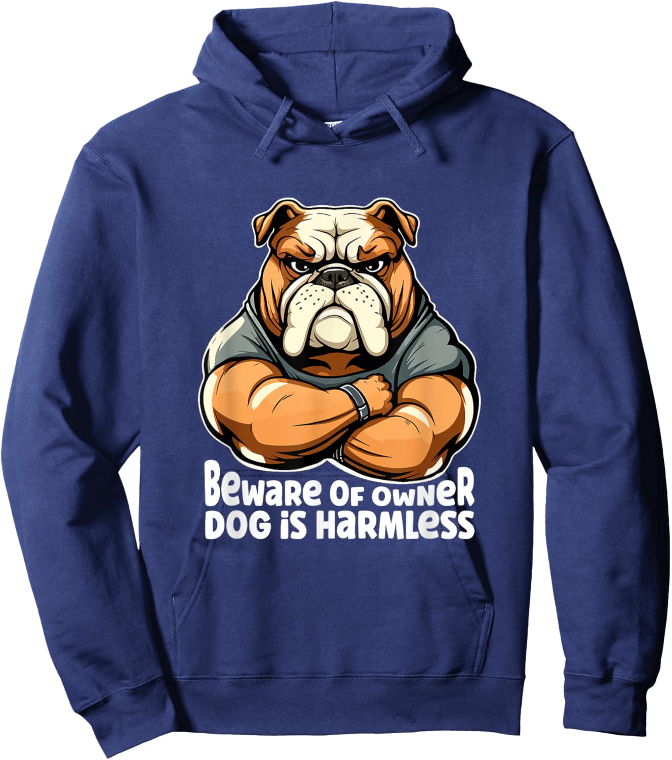 Funny Dog Bulldogge - Beware of Owner, Dog is Harmless Men Women Girls Kids Hoodie - Hoodie | Navy