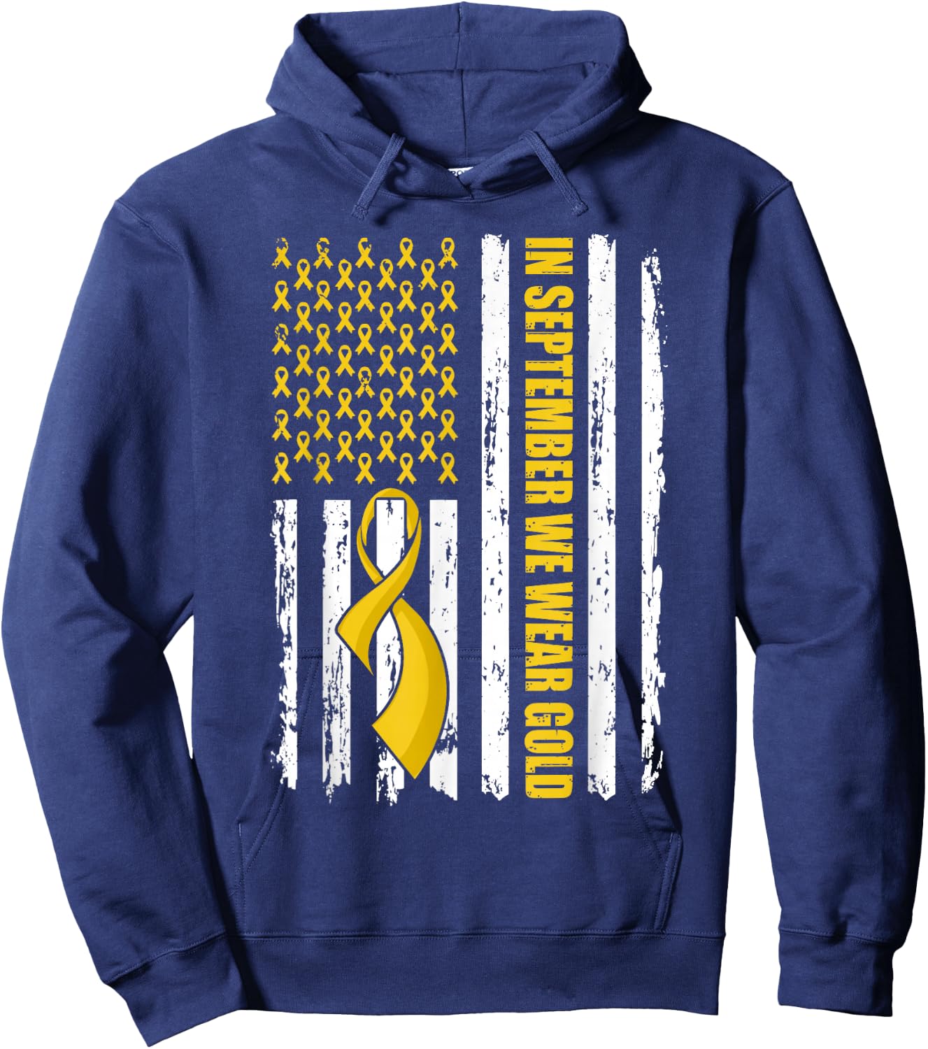 In September We Wear Gold Flag Childhood Cancer Awareness Hoodie - Hoodie | Navy